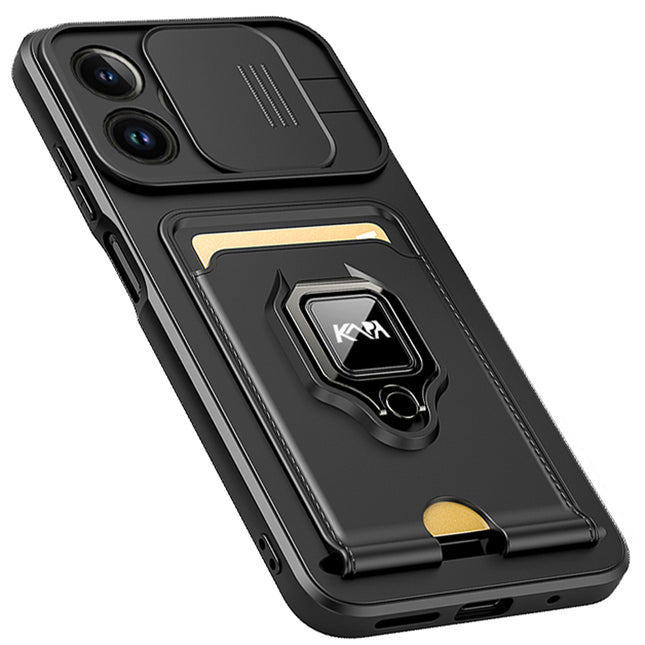 Bisen Back Cover for Apple iPhone 12 PRO MAX ,Inbuilt Camera Slider,Ring Stand and Card Pocket Shockproof Slim Bumper Back Case (Black)
