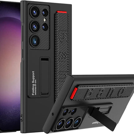 Mobizang Ultra Thin Band + Stand Back Case for Samsung S24 Ultra | Slim Camera Lens Protection Cover with Kickstand (Black)