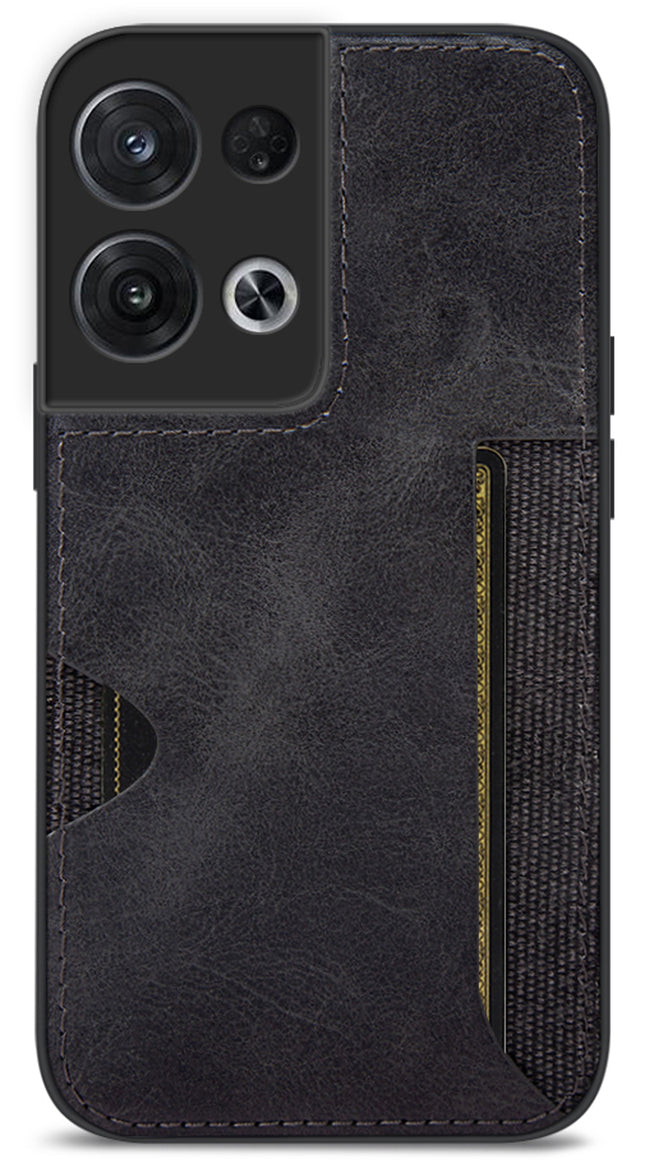 Mobizang Razor Wallet Back Case for Oppo Reno 8 Pro (5G) | Slim PU Leather & Fabric Cover with Inbuilt Card Pocket (Black)