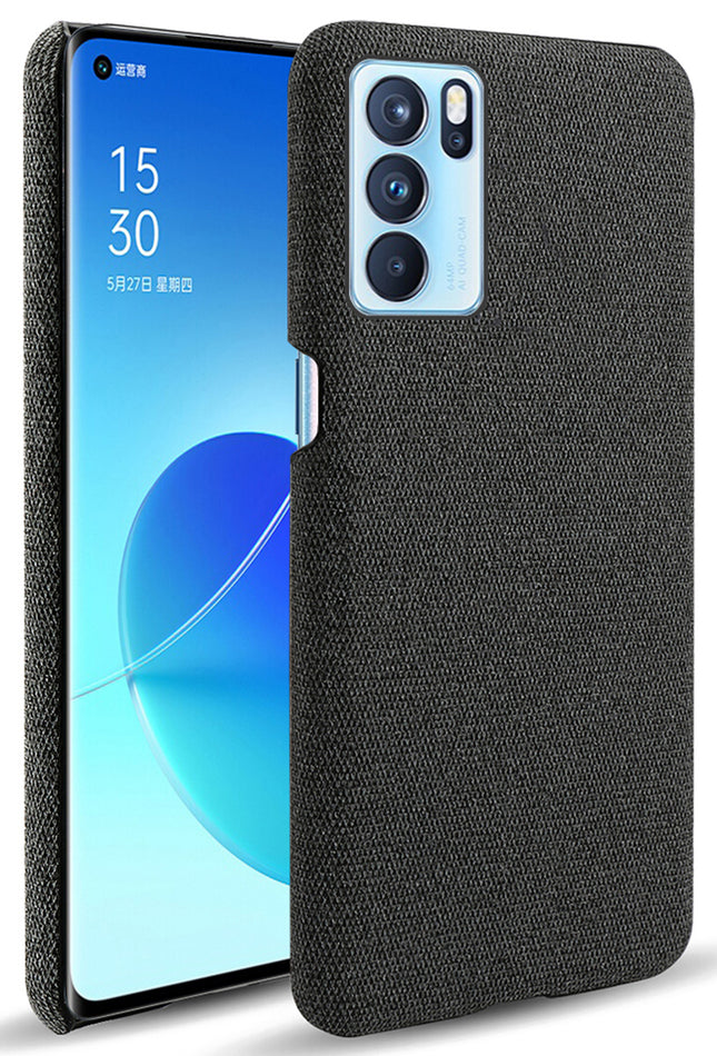 Woven Soft Fabric Case for Oppo Reno 6 Pro Back Cover, Shock Protection Slim Hard Anti Slip Back Cover (Black)