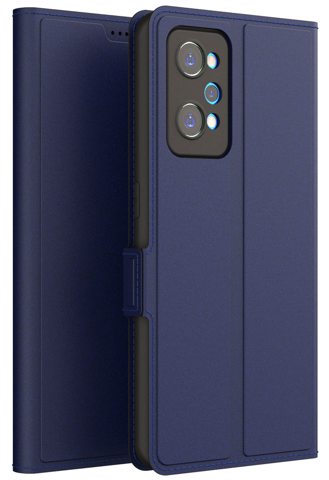 Mobizang Noble Slim Magnetic Leather Flip Case Cover for Realme GT NEO 3T , Magnetic and Card Holder Stand Leather Flip Wallet Case (Blue)