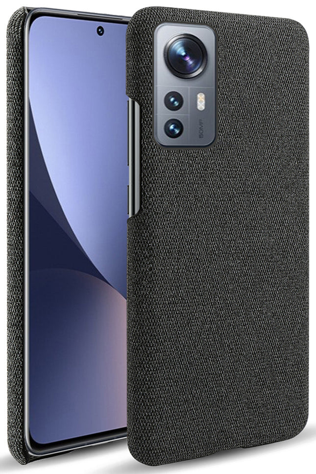 Mobizang Woven Soft Fabric Case for Xiaomi 12 Pro (5G) Back Cover,  Shock Protection Slim Hard Anti Slip Back Cover (Black)