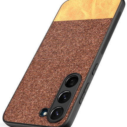 Mobizang Soft Fabric & Leather Hybrid for Samsung Galaxy S23 Plus Back Cover | Shockproof Hybrid Slim Hard Anti Slip Back Case (Brown)
