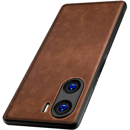 Mobizang Tux Leather Back Cover for Vivo V29E | Slim Shockproof Camera Protection Bumper Case (Brown)