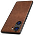 Mobizang Tux Leather Back Cover for Vivo V29E | Slim Shockproof Camera Protection Bumper Case (Brown)