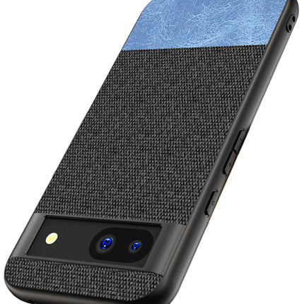 Mobizang Soft Fabric & Leather Hybrid Protective Back Cover for Google Pixel 8A | Shockproof Slim Hard Anti Slip Back Case (Black , Blue)