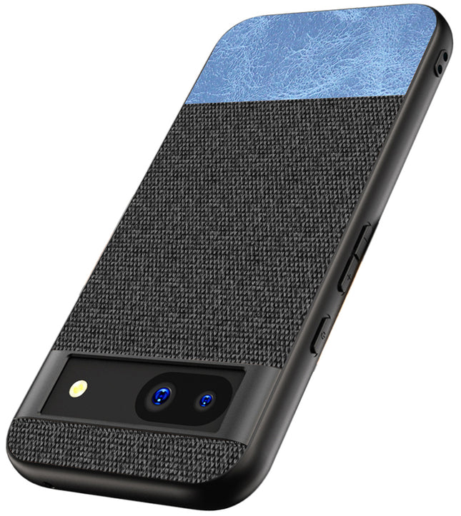 Mobizang Soft Fabric & Leather Hybrid Protective Back Cover for Google Pixel 8A | Shockproof Slim Hard Anti Slip Back Case (Black , Blue)