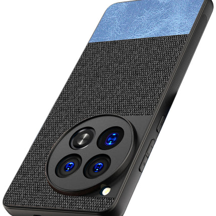 Mobizang Soft Fabric & Leather Hybrid Protective Back Cover for OnePlus 12 | Shockproof Slim Hard Anti Slip Back Case (Black , Blue)