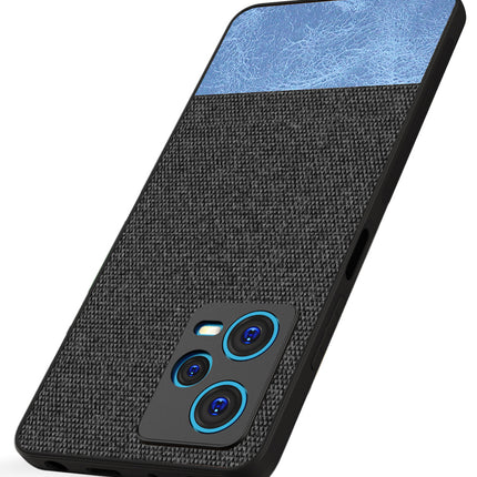 Mobizang Soft Fabric & Leather Hybrid for Redmi Note 12 Pro Back Cover | Shockproof Hybrid Slim Hard Anti Slip Back Case (Black , Blue)