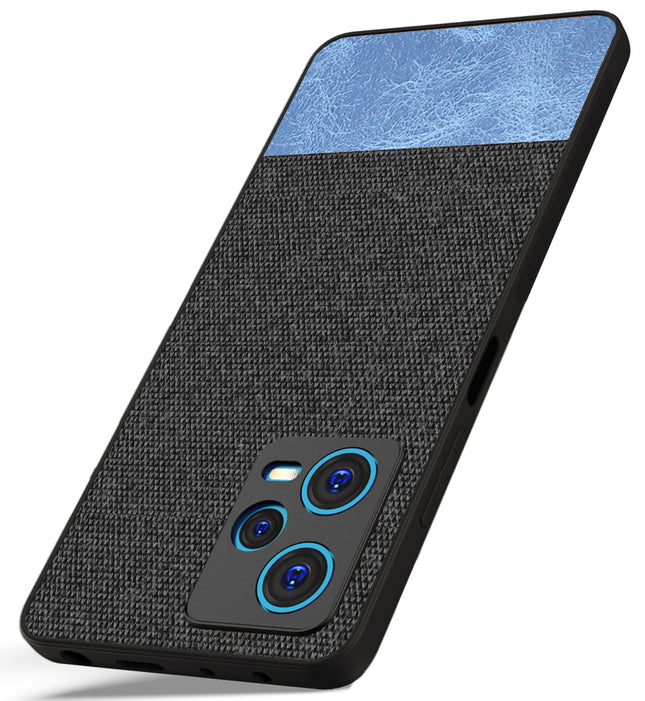 Mobizang Soft Fabric & Leather Hybrid for Redmi Note 12 Pro Back Cover | Shockproof Hybrid Slim Hard Anti Slip Back Case (Black , Blue)