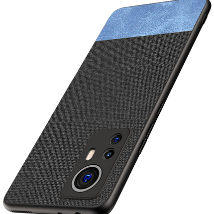 Soft Fabric & Leather Hybrid Protective Back Case Cover for Xiaomi 12 PRO (5G) (Black , Blue)