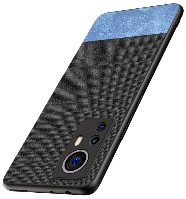 Soft Fabric & Leather Hybrid Protective Back Case Cover for Xiaomi 12 PRO (5G) (Black , Blue)