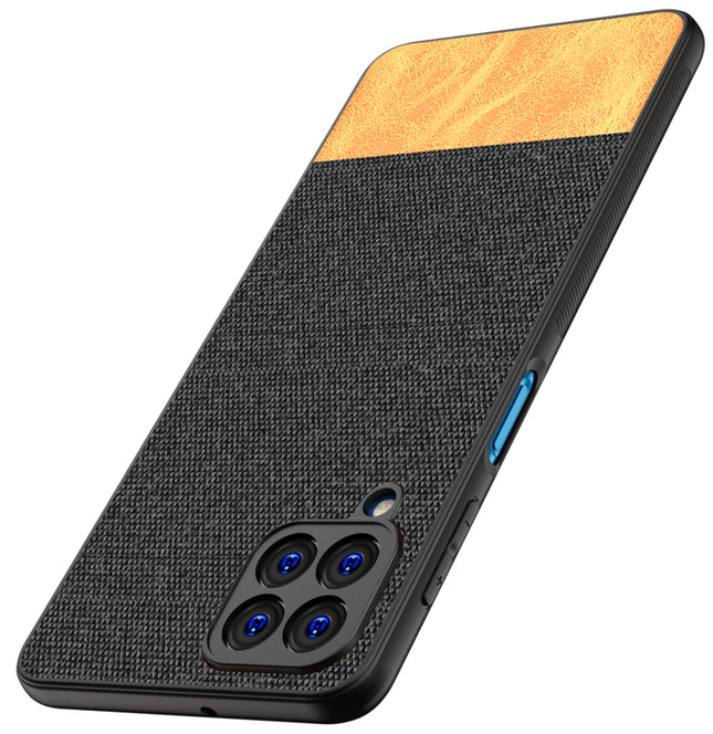 Soft Fabric & Leather Hybrid Protective Back Case Cover for Samsung Galaxy M53 (5G) (Black , Brown)