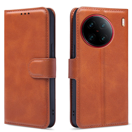 Mobizang Prime Slim Magnetic Flip Cover for Vivo X90 (5G) | PU Leather Shockproof Folio Case with Card Holders RFID Blocking Kickstand (Brown)