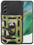 Tank Back Cover for Samsung Galaxy S21 FE, Inbuilt Ring + Slider Shockproof Lens Protection Case (Green)