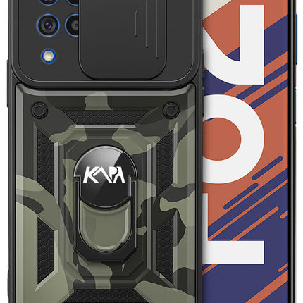 Tank Back Cover for Samsung Galaxy F62 , Inbuilt Ring & Slider [Military Grade Protection] Shockproof Lens Protection Case (Black)