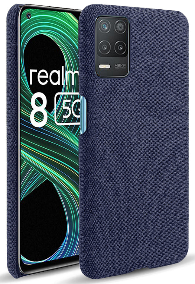 Woven Soft Fabric Case for Realme 8 (5G) Back Cover, Shock Protection Slim Hard Anti Slip Back Cover (Blue)