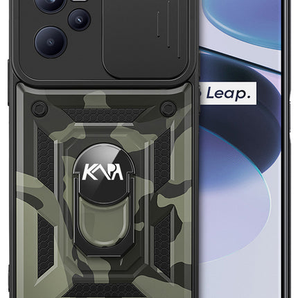 Tank Back Cover for Realme C35 , Inbuilt Ring + Slider Shockproof Lens  Protection Case (Black)