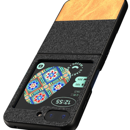 KAPA Soft Fabric & Leather Hybrid Protective Back Cover for Samsung Galaxy Z Flip 5 | Shockproof Slim Hard Anti Slip Back Case (Black , Brown)