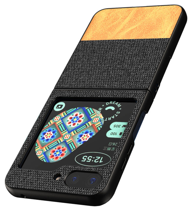 KAPA Soft Fabric & Leather Hybrid Protective Back Cover for Samsung Galaxy Z Flip 5 | Shockproof Slim Hard Anti Slip Back Case (Black , Brown)