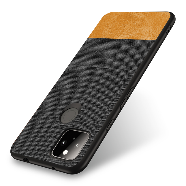 Soft Fabric & Leather Hybrid Protective Case Cover for Google Pixel 5A (Black,Brown)