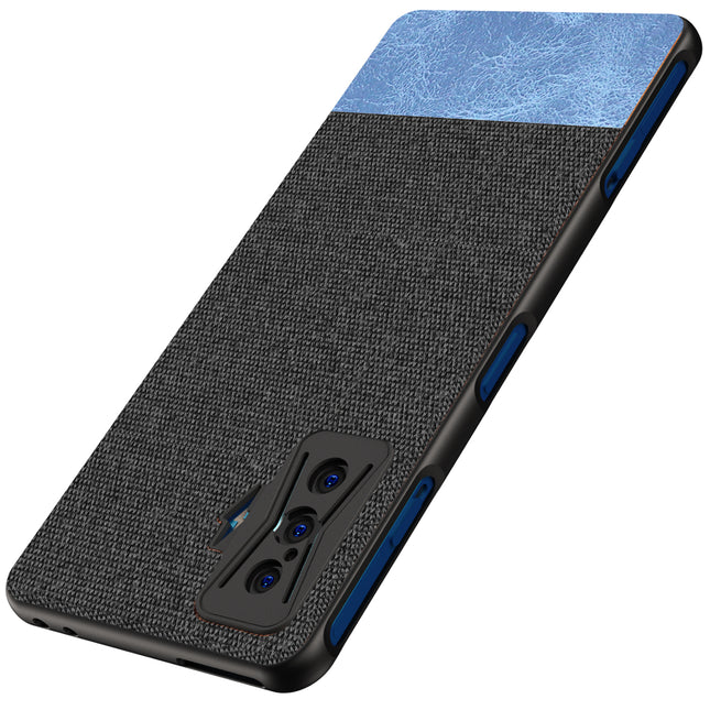 Soft Fabric & Leather Hybrid Protective Case Cover for Redmi K50 Gaming Edition (Black ,Blue)