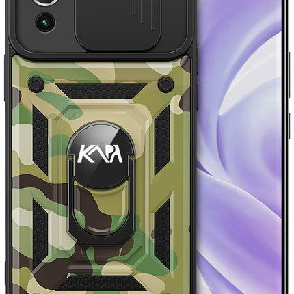 Tank Back Cover for Xiaomi Mi 11 Lite , Inbuilt Ring & Slider [Military Grade Protection] Shockproof Lens Protection Case (Green)