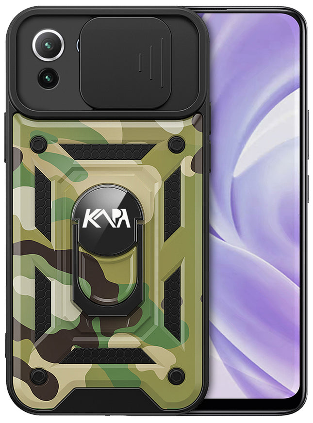 Tank Back Cover for Xiaomi Mi 11 Lite , Inbuilt Ring & Slider [Military Grade Protection] Shockproof Lens Protection Case (Green)