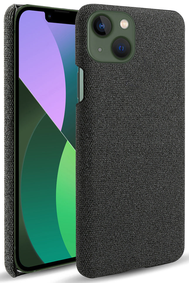 Mobizang Woven Soft Fabric Case for Apple iPhone 14 Back Cover, Shock Protection Slim Hard Anti Slip Back Cover (Black)