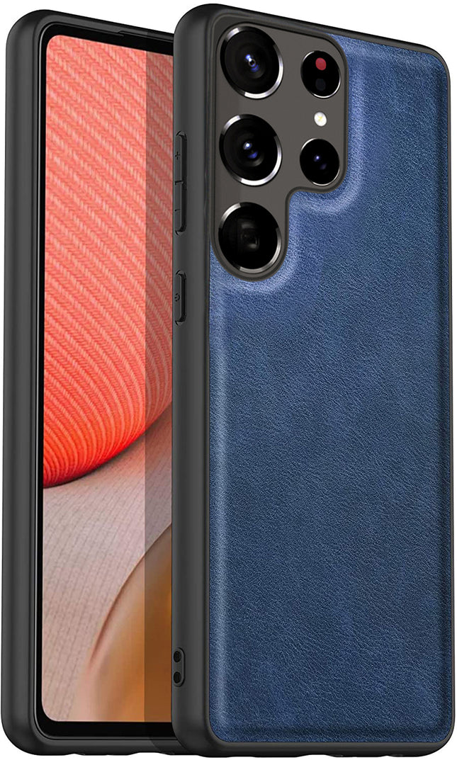 Tux Back Case For Samsung Galaxy S22 Ultra , Slim Leather Case with Soft Edge Shockproof Back Cover (Blue)