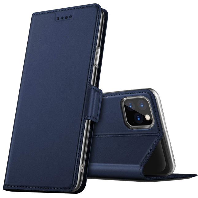 Noble Slim Magnetic & Card Holder Stand Leather Flip Case Cover for Apple iPhone 13 Pro Max (6.7) (Blue)