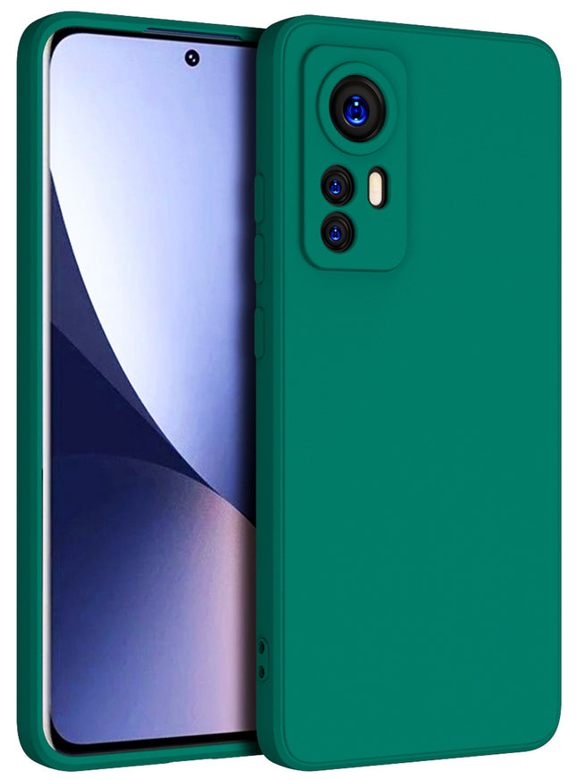 Matte Lens Protective Shockproof Flexible Back Cover for Xiaomi 12 PRO (5G), Slim Silicone with Soft Lining Shockproof Flexible Full Body Bumper Case (Green)