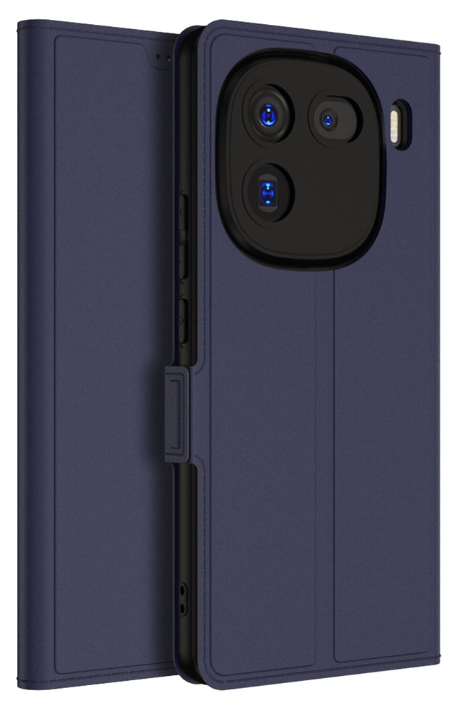 Mobizang Noble Slim Magnetic Leather Flip Case Cover for Iqoo 12 (5G) | Card Holder Stand Leather Flip Wallet Case (Blue)