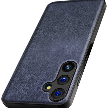 Mobizang Tux Leather Back Cover for Samsung Galaxy S24 | Slim Shockproof Camera Protection Bumper Case (Blue)