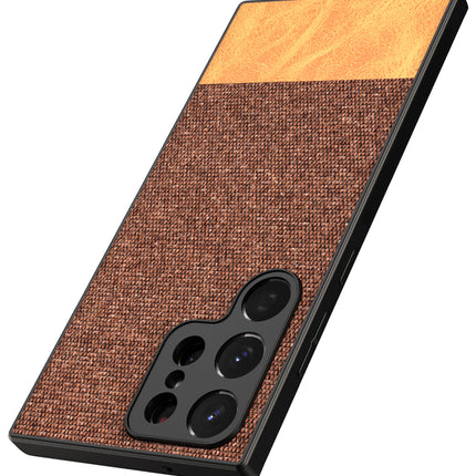 Mobizang Soft Fabric & Leather Hybrid for Samsung Galaxy S23 Ultra Back Cover | Shockproof Hybrid Slim Hard Anti Slip Back Case (Brown)