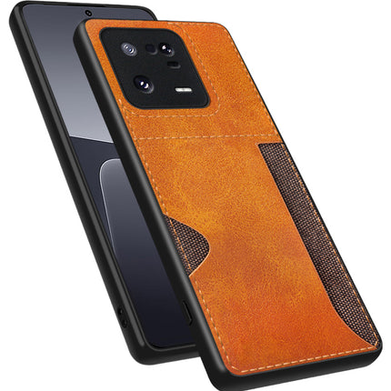 Mobizang Razor Wallet Back Case for Xiaomi 13 Pro (5G) | Slim PU Leather & Fabric Cover with Inbuilt Card Pocket (Brown)