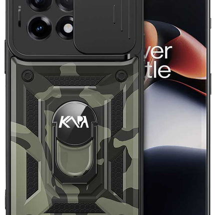 Mobizang Tank Back Cover for OnePlus 11R | Inbuilt Ring + Slider Shockproof Lens Protection Case (Black)