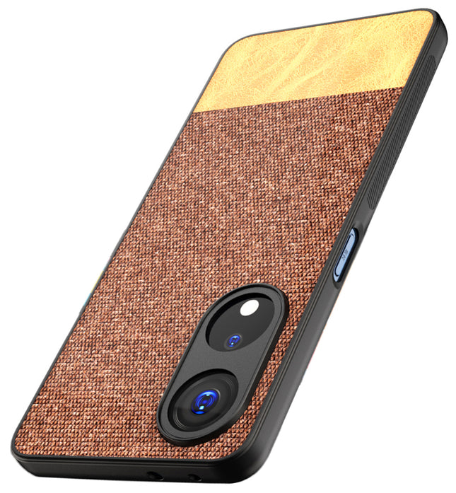 Mobizang Soft Fabric & Leather Hybrid Protective Case Cover for Oppo F23 | Shockproof Slim Hard Anti Slip Back Case (Brown)