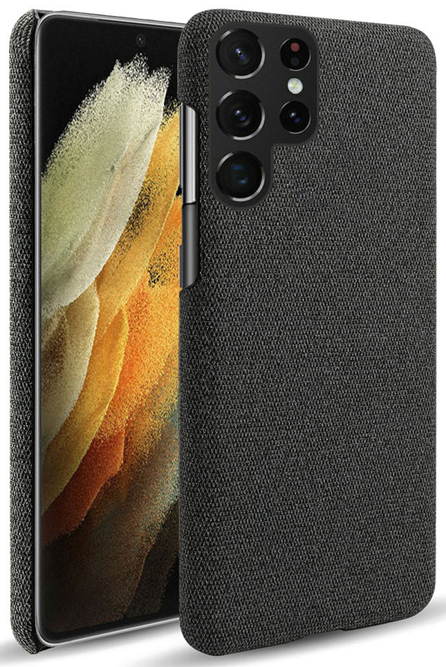 Woven Soft Fabric Case for Samsung Galaxy S22 Ultra Back Cover, Shock Protection Slim Hard Anti Slip Back Cover (Black)