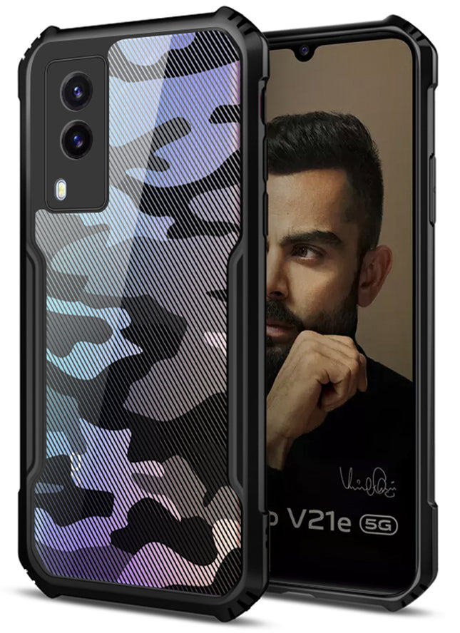 Beetle Camouflage for Vivo V21E (5G) Back Case, [Military Grade Protection] Shock Proof Slim Hybrid Bumper Cover (Black)