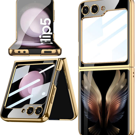 Mobizang 9H Glass Back Case for Samsung Galaxy Z Flip5 / Z Flip 5 ,Ultra Thin Full Body Protection Folding Hard Back Cover, Design Wings