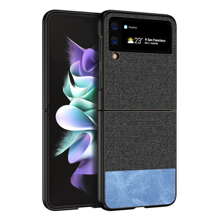 Soft Fabric & Leather Hybrid Protective Case Cover for Samsung Galaxy Z Flip 3 (Black,Blue)