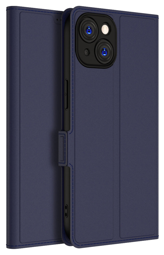 Mobizang Noble Slim Magnetic Leather Flip Case Cover for Apple iPhone 15 | Card Holder Stand Leather Flip Wallet Case (Blue)