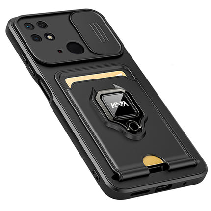 Bisen Back Cover for Redmi 10C (5G), Inbuilt Camera Slider,Ring Stand and Card Pocket Shockproof Slim Bumper Back Case (Black)