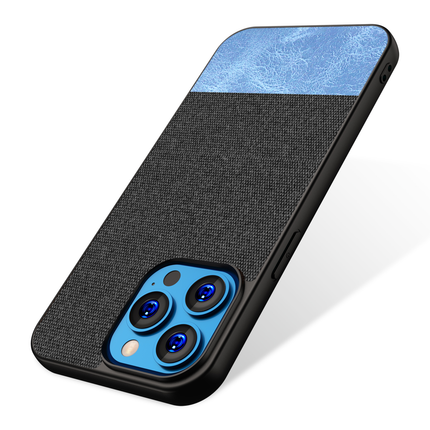 Soft fabric & Leather Hybrid Protective Case Cover for Apple iphone 13 Pro (Black,Blue)