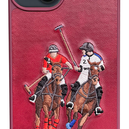 Santa Barbara Polo Jockey Series Luxury Leather Back Case Cover for Apple iPhone 13 (6.1) (Red)