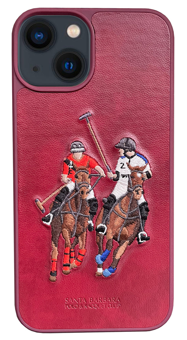 Santa Barbara Polo Jockey Series Luxury Leather Back Case Cover for Apple iPhone 13 (6.1) (Red)