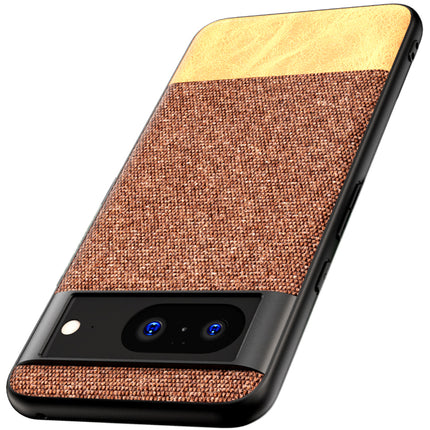 Mobizang Soft Fabric & Leather Hybrid Protective Back Cover for Google Pixel 8 | Shockproof Slim Hard Anti Slip Back Case (Brown)