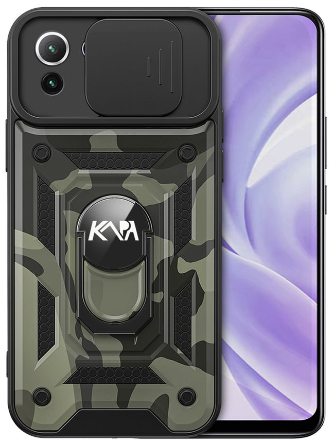 Tank Back Cover for Xiaomi Mi 11 Lite , Inbuilt Ring & Slider [Military Grade Protection] Shockproof Lens Protection Case (Black)