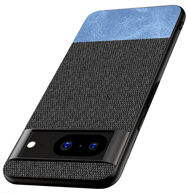 Mobizang Soft Fabric & Leather Hybrid Protective Back Cover for Google Pixel 8 PRO | Shockproof Slim Hard Anti Slip Back Case (Black::Blue)